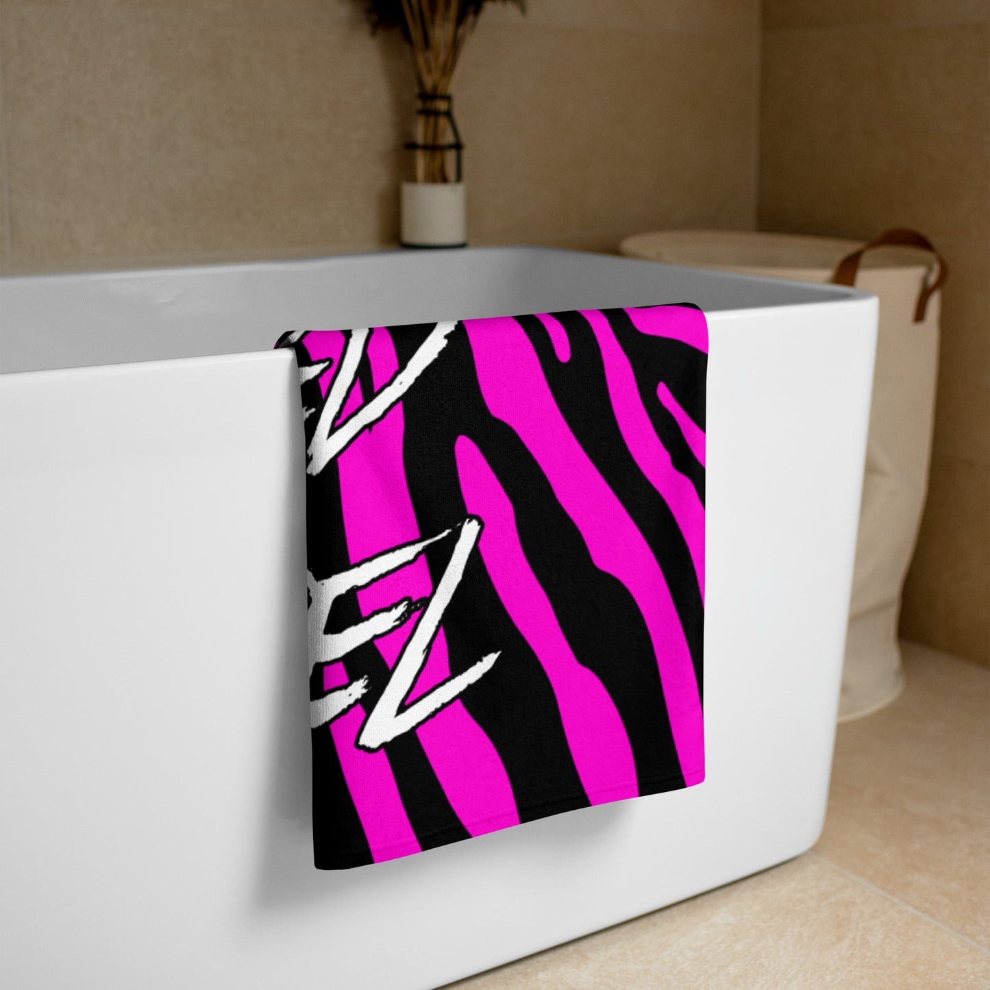 I Used To Model - Hot Pink Zebra Towel